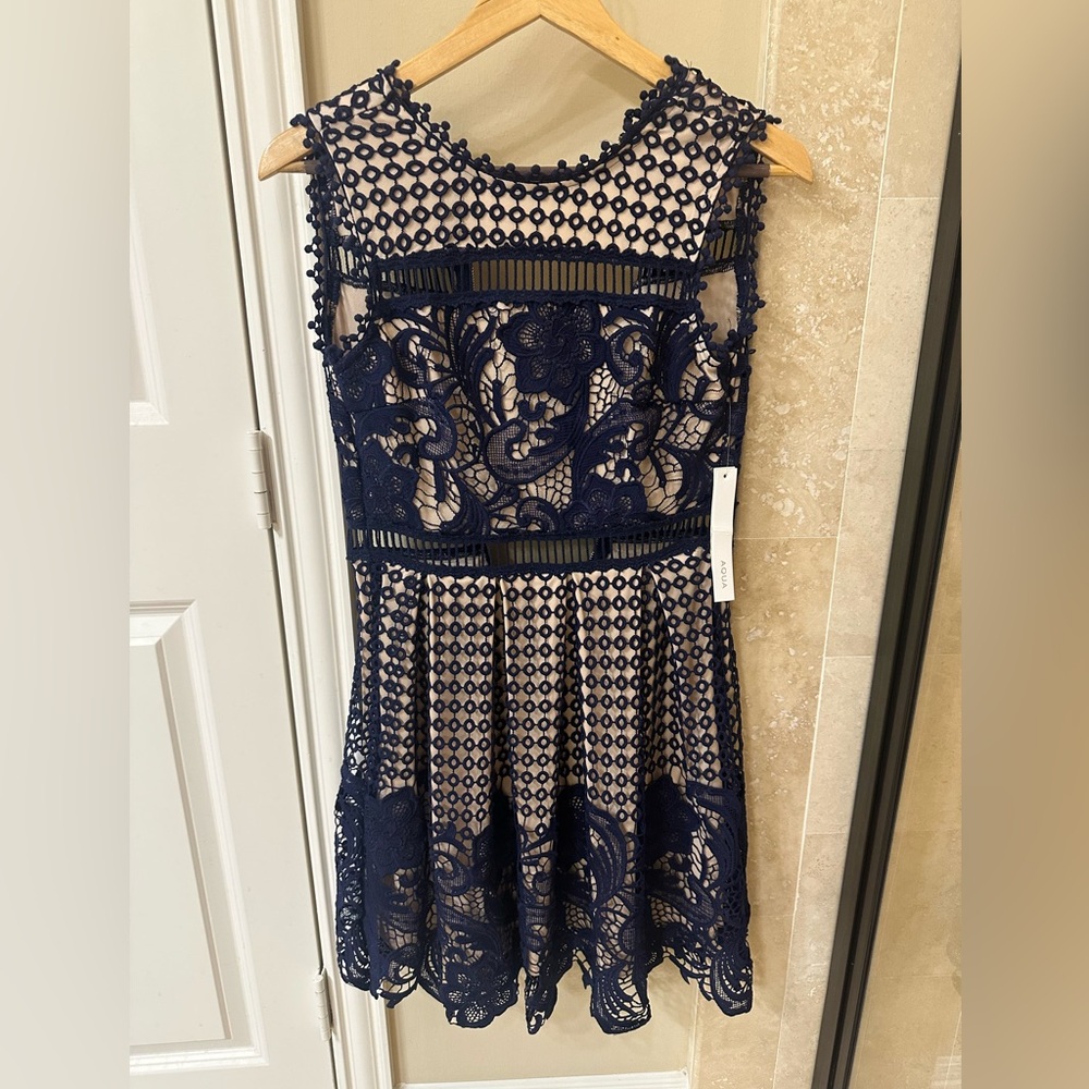 NWT size xs Aqua Navy and Nude Lace Dress